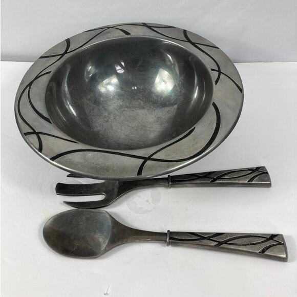 Lenox Vibe 3 Piece Salad Bowl Set Metal Serveware - Picture 1 of 6